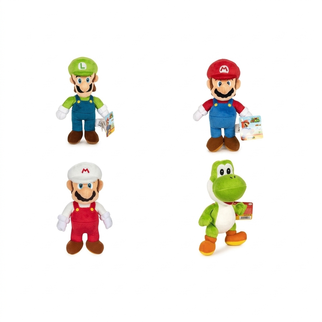 Luigi, Mario, Mario de Fuego y Yoshi, Super Mario Bros - Pack de 4 - 25 Cm